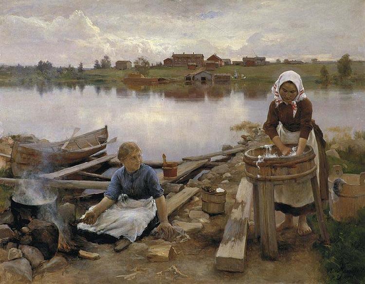 Eero Jarnefelt JaRNEFELT Eero Laundry at the river bank 1889 oil painting picture